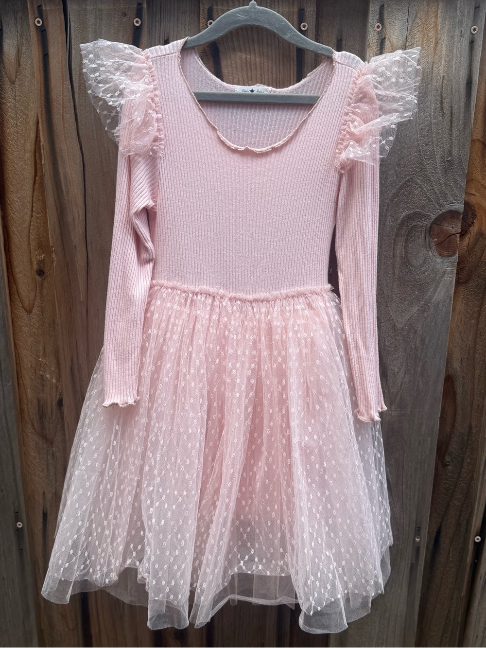 Petite Hailey Pink Tulle Long Sleeve Dress